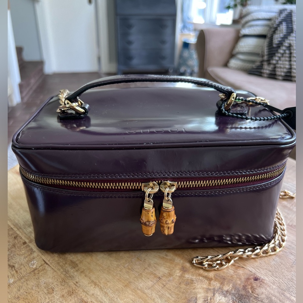 Gucci Vintage Patent Leather Bamboo Vanity Bag Crossbody